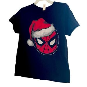 Marvel Spiderman Black Christmas Santa Hat Shirt Size Medium